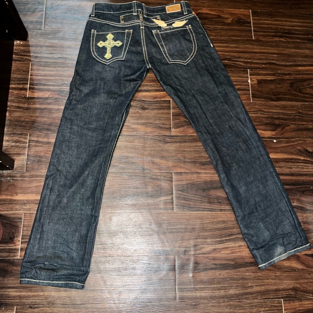 Men's Black Jeans with Cross Stitching